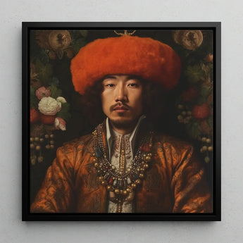 Prince Khaliun - Gay Mongolian Royalty Baroque Art Print / Canvas Framed Portrait Man Ornate Attire Plush Orange Fur, Gaysian, Princes