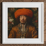 Prince Khaliun - Gay Mongolian Royalty Baroque Art Print / Canvas Orange Fur Hat Intricate Beadwork Gold Accents Prince Khaliun, Mongolian