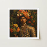 Prince Rajanikanta - Indian Gay Royalty Baroque Art Print / Canvas Square-framed Painting Man Ornate Gold-embroidered Attire Orange Turban,