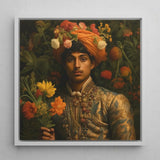 Prince Rajanikanta - Indian Gay Royalty Baroque Art Print / Canvas Framed Portrait Man Ornate Gold-embroidered Attire Orange Turban,