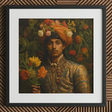 Prince Rajanikanta - Indian Gay Royalty Baroque Art Print / Canvas Framed Portrait Man Ornate Gold-embroidered Attire Orange Turban,