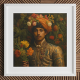 Prince Rajanikanta - Indian Gay Royalty Baroque Art Print / Canvas Gold Orange Turban Floral Decorations Prince Rajanikanta, Itty-bitty