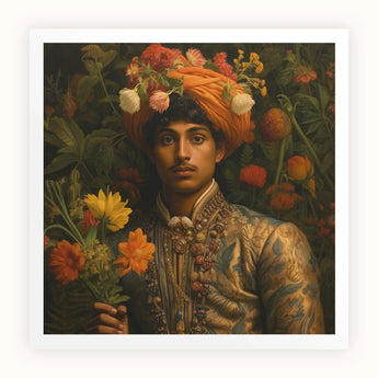 Prince Rajanikanta - Indian Gay Royalty Baroque Art Print / Canvas Richly Detailed Portrait Print Man Ornate Gold-embroidered Attire Prince