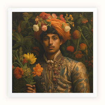 Prince Rajanikanta - Indian Gay Royalty Baroque Art Print / Canvas Richly Detailed Portrait Man Ornate Gold-embroidered Attire, Itty-bitty