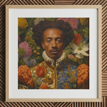 Prince Wesley - Afroamerican Gay Royalty Baroque Art Print / Canvas, 12x12’’ / 31x31cm / Natural Frame / Matboard, Posters Prints & Visual