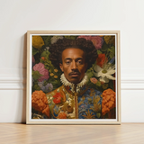 Framed Portrait Man Ornate Floral-patterned Attire Voluminous Ruffled Prince Wesley, Itty-bitty Pretty Committee, Baroque Gay Princes