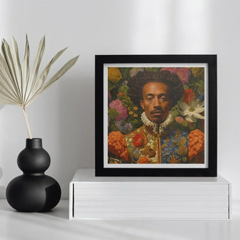 Prince Wesley - Afroamerican Gay Royalty Baroque Art Print / Canvas Black Framed Portrait Man Floral Background Prince Wesley, Itty-bitty