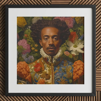 Prince Wesley - Afroamerican Gay Royalty Baroque Art Print / Canvas Framed Portrait Man Curly Hair Ruffled Collar Dressed, Itty-bitty