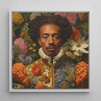Prince Wesley - Afroamerican Gay Royalty Baroque Art Print / Canvas Framed Portrait Man Dark Skin Curly Hair Ornate, Itty-bitty Pretty