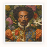 Prince Wesley - Afroamerican Gay Royalty Baroque Art Print / Canvas Framed Portrait Man Ornate Floral-patterned Blue Gold Attire Prince