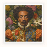 Prince Wesley - Afroamerican Gay Royalty Baroque Art Print / Canvas Framed Portrait Man Ornate Floral-patterned Blue Gold Attire,