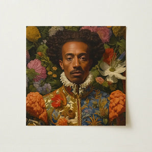 Prince Wesley - Afroamerican Gay Royalty Baroque Art Print / Canvas Square Portrait Man Ornate Floral-patterned Attire, Itty-bitty Pretty