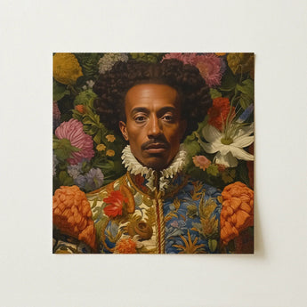 Prince Wesley - Afroamerican Gay Royalty Baroque Art Print / Canvas Square Canvas Print Portrait Man Ornate Floral-patterned Attire Prince