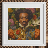 Prince Wesley - Afroamerican Gay Royalty Baroque Art Print / Canvas White Framed Floral Portrait Prince Wesley, Itty-bitty Pretty
