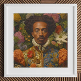 Prince Wesley - Afroamerican Gay Royalty Baroque Art Print / Canvas White Framed Floral Portrait, Itty-bitty Pretty Committee, Princes