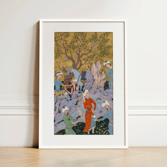 Princely Hawking Party - Mirza Ali Art Print / Canvas, 12x18’’ / 31x46cm / White Frame / Matboard, Posters Prints & Visual Artwork, Toby