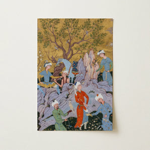 Princely Hawking Party - Mirza Ali Art Print / Canvas Rectangular Framed Artwork Traditional Persian-style Scene Figures Colorful Among