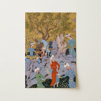 Princely Hawking Party - Mirza Ali Art Print / Canvas Rectangular Framed Artwork Traditional Persian-style Scene Figures Colorful Among