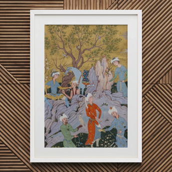 Princely Hawking Party - Mirza Ali Kunstdruck / Leinwand, 20x30’’ / 51x76cm / Weißer Rahmen / Passepartout, Poster, Drucke & visuelle Kunstwerke, Toby