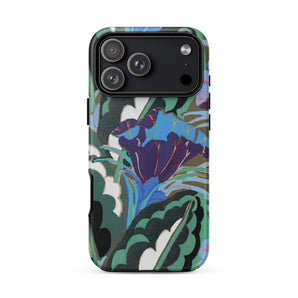 Purple Floral Motif - Edouard Benedictus Iphone Case 17 Pro Max / Matte Blue Phone Green Leaves Black Accents, Art Deco Mobile Cases