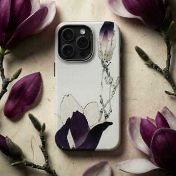 Purple Magnolia - Watanabe Seitei Bijutsu Sekai Art Iphone Case White Phone Case Purple Black Magnolia Flower Design Watanabe Seitei,