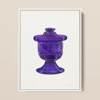 Purple Sugar Bowl with Cover - Janet Riza Decorative Art Print / Canvas, 12x16’’ / 31x41cm / White Frame, Posters Prints & Visual Artwork,