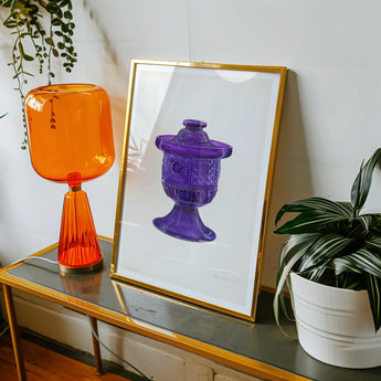 Purple Sugar Bowl with Cover - Janet Riza Decorative Art Print / Canvas Framed Artwork Purple Decorative Urn Chalice Vibrant Sugar Bowl,