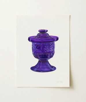 Translucent Purple Glass Jar Decorative Lid Embossed Patterns Vibrant Sugar Bowl, Janet Riza, Bygone Era