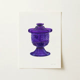 Purple Sugar Bowl with Cover - Janet Riza Decorative Art Print / Canvas Translucent Glass Jar Lid Embossed Patterns Vibrant, Bygone Era