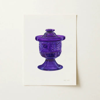 Purple Sugar Bowl with Cover - Janet Riza Decorative Art Print / Canvas Translucent Glass Jar Lid Embossed Patterns Vibrant, Bygone Era