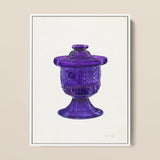 Purple Sugar Bowl with Cover - Janet Riza Decorative Art Print / Canvas Translucent Purple Glass Jar Lid Intricate Diamond-cut Ribbed