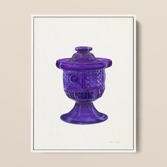 Purple Sugar Bowl with Cover - Janet Riza Decorative Art Print / Canvas Translucent Glass Jar Lid Intricate Diamond-cut Ribbed Vibrant,