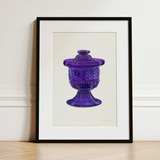 Purple Sugar Bowl with Cover - Janet Riza Decorative Art Print / Canvas Vibrant Purple Glass Compote Intricate Diamond-cut Patterns Lid