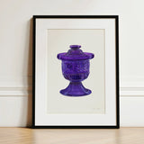 Purple Sugar Bowl with Cover - Janet Riza Decorative Art Print / Canvas Vibrant Glass Compote Intricate Diamond-cut Patterns Lid, Bygone