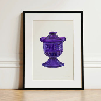 Purple Sugar Bowl with Cover - Janet Riza Decorative Art Print / Canvas Vibrant Glass Compote Intricate Diamond-cut Patterns Lid, Bygone
