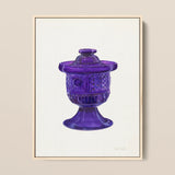 Purple Sugar Bowl with Cover - Janet Riza Decorative Art Print / Canvas Vibrant Glass Jar Lid Intricate Diamond-cut Patterns, Bygone Era