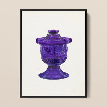 Purple Sugar Bowl with Cover - Janet Riza Decorative Art Print / Canvas Vibrant Purple Glass Jar Lid Intricate Diamond-cut Patterns Sugar