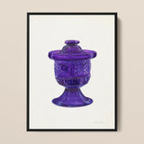Purple Sugar Bowl with Cover - Janet Riza Decorative Art Print / Canvas Vibrant Glass Jar Lid Intricate Diamond-cut Patterns, Bygone Era