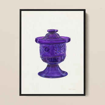 Purple Sugar Bowl with Cover - Janet Riza Decorative Art Print / Canvas Vibrant Glass Jar Lid Intricate Diamond-cut Patterns, Bygone Era