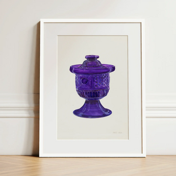Purple Sugar Bowl with Cover - Janet Riza Decorative Art Print / Canvas Vibrant Purple Glass Jar Lid Intricate Geometric Sunburst Sugar