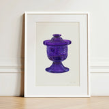 Purple Sugar Bowl with Cover - Janet Riza Decorative Art Print / Canvas Vibrant Glass Jar Lid Intricate Geometric Sunburst, Bygone Era