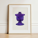 Purple Sugar Bowl with Cover - Janet Riza Decorative Art Print / Canvas Vibrant Purple Glass Jar Ornate Faceted Design Lid Sugar Bowl,