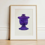 Purple Sugar Bowl with Cover - Janet Riza Decorative Art Print / Canvas Vibrant Glass Jar Ornate Faceted Design Lid, Bygone Era Prints