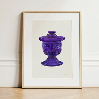 Purple Sugar Bowl with Cover - Janet Riza Decorative Art Print / Canvas Vibrant Glass Jar Ornate Faceted Design Lid, Bygone Era Prints