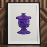 Purple Sugar Bowl with Cover - Janet Riza Decorative Art Print / Canvas Violet Glass Jar Ornate Diamond-cut Pattern Lid Framed Vibrant