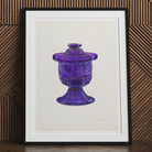 Purple Sugar Bowl with Cover - Janet Riza Decorative Art Print, Purple Decorative Glass Candy Dish Lid Pedestal Base
