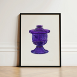Purple Sugar Bowl with Cover - Janet Riza Decorative Art Print / Canvas Vibrant Glass Jar Lid Intricate Embossed Patterns, Bygone Era Prints