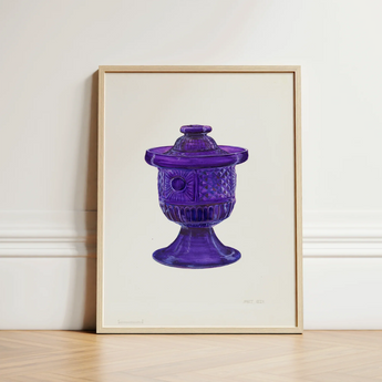Purple Sugar Bowl with Cover - Janet Riza Decorative Art Print / Canvas Vibrant Glass Vase Intricate Embossed Patterns Lid, Bygone Era
