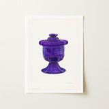 Purple Sugar Bowl with Cover - Janet Riza Decorative Art Print / Canvas Vibrant Glass Jar Lid Intricate Embossed Patterns, Bygone Era Prints