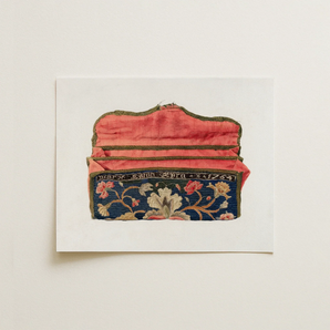 Purse - Eleanor Alexander 1930s Fashion Art Print / Canvas Vintage-style Embroidered Pouch Coral-pink Interior Navy Blue Exterior Eleanor